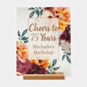 Burgundy Orange Floral Gold Cheers 75 Years アクリルサイン (正面)