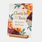 Burgundy Orange Floral Gold Cheers 75 Years アクリルサイン (傾斜)