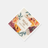 Burgundy Orange Floral Gold Glitter 75th Birthday スタンダードカクテルナプキン (角)