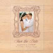 Burgundy Ornate Frame Wedding Save the Date アクリル招待状 (正面)