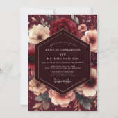 Burgundy Painterly Bloom Wedding 招待状 (正面)