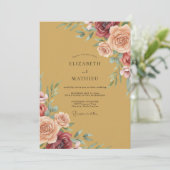 Burgundy Painterly Botanical Romance Wedding 招待状 (スタンド正面)