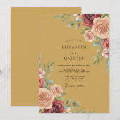 Burgundy Painterly Botanical Romance Wedding 招待状 (正面/裏面)