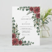 Burgundy Painterly Botanical Wedding 招待状 (スタンド正面)