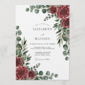 Burgundy Painterly Botanical Wedding 招待状 (正面)