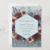 Burgundy Painterly Flora Wedding 招待状 (正面)
