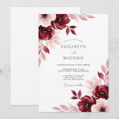 Burgundy Painterly Meadow Wedding 招待状 (正面/裏面)