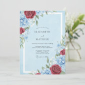 Burgundy Pale Blue Rose Classic Wedding 招待状 (スタンド正面)