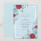 Burgundy Pale Blue Rose Classic Wedding 招待状 (正面/裏面)