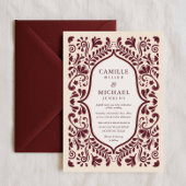 Burgundy Papel Picado Mexican Wedding Invitation 招待状