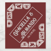 Burgundy Papel Picado Wedding Wine Label ワインラベル (シングルラベル)