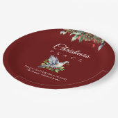Burgundy Peace Dove Holly Christian Christmas ペーパープレート (アングル)