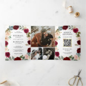 Burgundy PeachフローラオールインワンQRコード結婚ズ 三つ折り招待状 (内部)