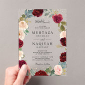 Burgundy Peach Floral Muslim Wedding アクリル招待状 (インサイチュ (ポータブル))