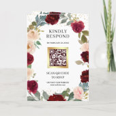 Burgundy Peach Floral Photo QR Code Wedding 招待状 (裏面)