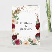 Burgundy Peach Floral Photo QR Code Wedding 招待状 (正面)