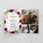 Burgundy Peach Floral Photo QR Code Wedding 招待状 (内部)