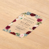 Burgundy Peach Floral Wedding アクリル招待状 (レイダウン)