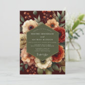 Burgundy Peach Floral Wedding 招待状 (スタンド正面)