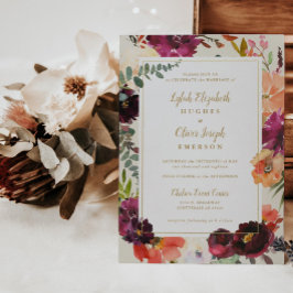 Burgundy + Peach Watercolor Floral Wedding Invitat 招待状
