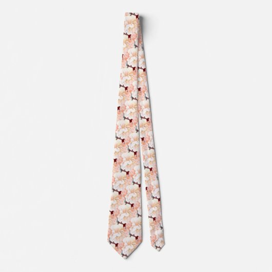 Burgundy Peony Floral Pattern Wedding Neck Tie ネクタイ (正面)