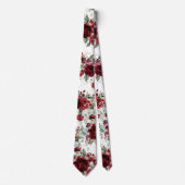 Burgundy Peony Silver Sage Greenery White Wedding ネクタイ (正面)