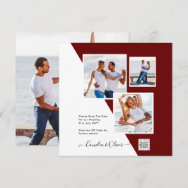Burgundy PHOTOウェディングQRコード救日付 招待状