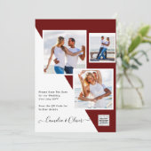 Burgundy PHOTOウェディングQRコード救日付 招待状 (スタンド正面)
