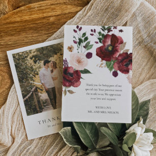 Burgundy Photoエレガントの結婚サンキューカード サンキューカード