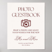 Burgundy Photo Guest Book Wedding ポスター (正面)