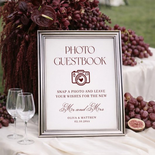 Burgundy Photo Guest Book Wedding ポスター