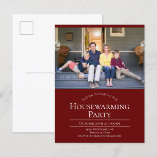  Burgundy Photo Housewarming Invitation Postcard 案内ポストカード