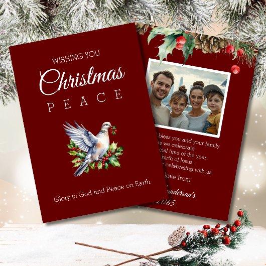 Burgundy Photo Peace Dove Christian Christmas シーズンカード