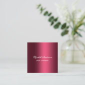 Burgundy photo qrコード名スクリプエレガントト スクエア名刺 (スタンド正面)