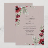 Burgundy Picturesque Winter Wedding 招待状 (正面/裏面)
