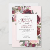 Burgundy Pink Floral Bridal Shower 招待状 (正面)