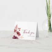 Burgundy & Pink Floral Fall Wedding Thank You Card サンキューカード (正面)