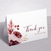Burgundy & Pink Floral Fall Wedding Thank You Card サンキューカード