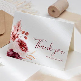 Burgundy & Pink Floral Fall Wedding Thank You Card サンキューカード