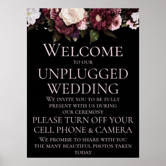Burgundy & Pink Floral Unplugged Wedding Ceremony ポスター (正面)