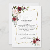 Burgundy Pink Flowers Gold All In One Wedding   招待状 (裏面)