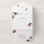 Burgundy Pink Flowers Gold Frame Wedding  オールインワン招待状 (外側)