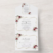 Burgundy Pink Flowers Gold Frame Wedding  オールインワン招待状 (内側)