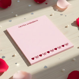 Burgundy Pink Hearts & Bows Valentines Day Custom ノートパッド