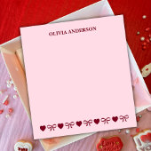 Burgundy Pink Hearts & Bows Valentines Day Custom ノートパッド