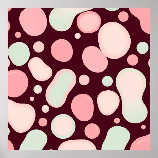 Burgundy Pink Mint Organic Blob Pattern Abstract ポスター (正面)
