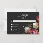 Burgundy & Pink Romantic Rose Black Moody Wedding 出欠カード (正面)