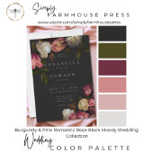 Burgundy & Pink Romantic Rose Black Moody Wedding 招待状