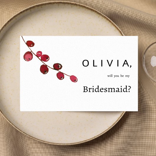 Burgundy pink watercolor berries floral Bridesmaid 招待状