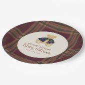Burgundy Plaid Teddy Bear Celebration Plates ペーパープレート (アングル)